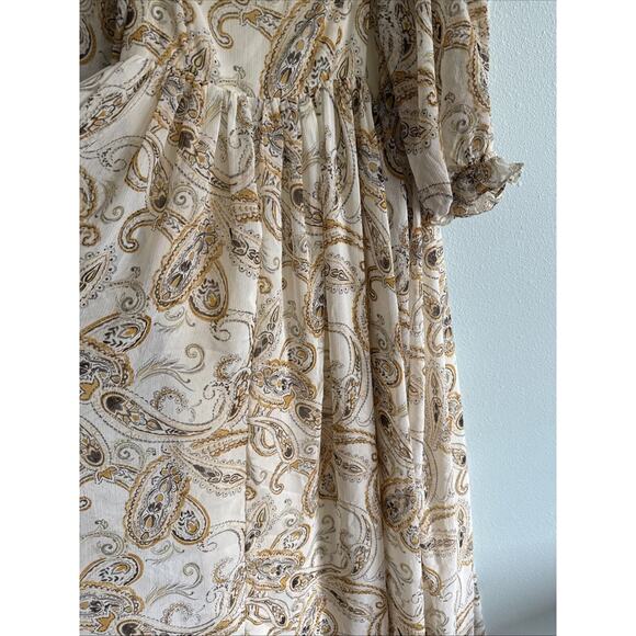 Storia Floral Print Puff Sleeve Babydoll Maxi Dress yellow cream Size Small - Picture 3 of 7